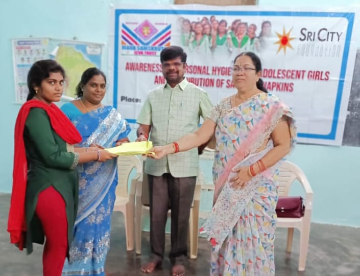 With the support of Sri City Foundation, under the guidance of Mana Samskruthi Seva Trust, an awareness program on personal hygiene was conducted and sanitary napkins were distributed at the Satyavedu